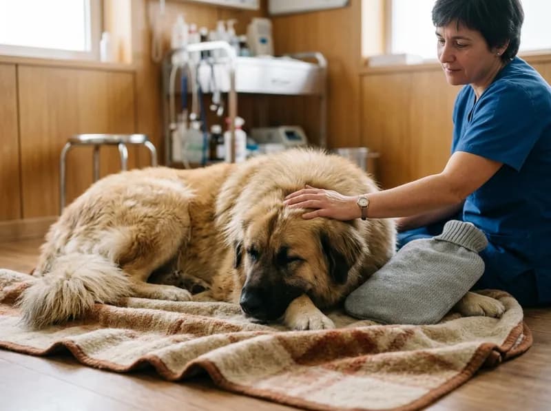 Cão a descansar depois do tratamento